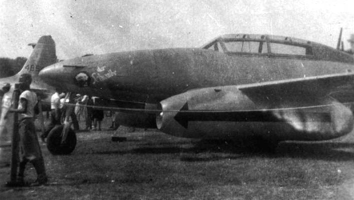 E.J. Sparkman photo of German jet ME 262 A.1a with the words, "der Schwalbe" captured in Japan