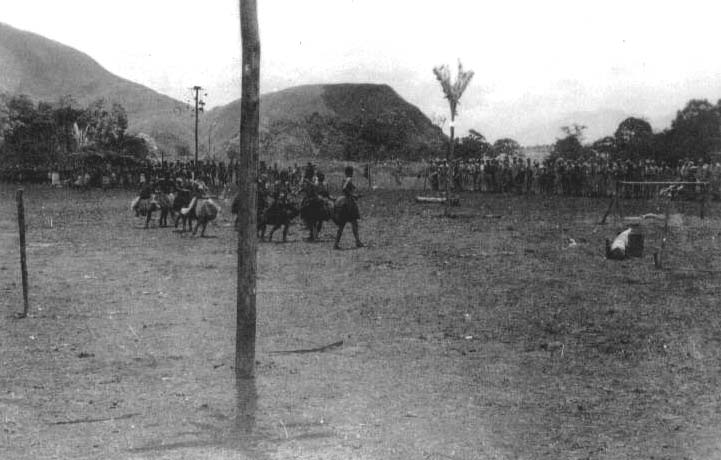Natives of New Guinea dancing at ceremony for 9FS