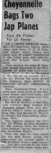 Newspaper article praising 49th Fighter Group's scores...